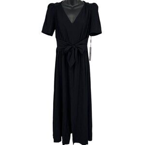 Calvin Klein Black Short Sleeve Midi Dress Tie Waist Size 6 Work Career NWT New